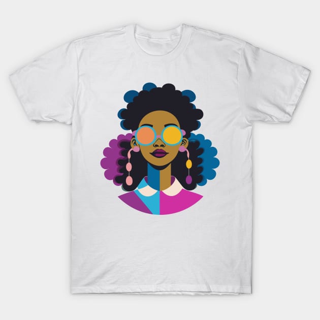 80s popart black girl, vibrant colors, face only T-Shirt by goingplaces